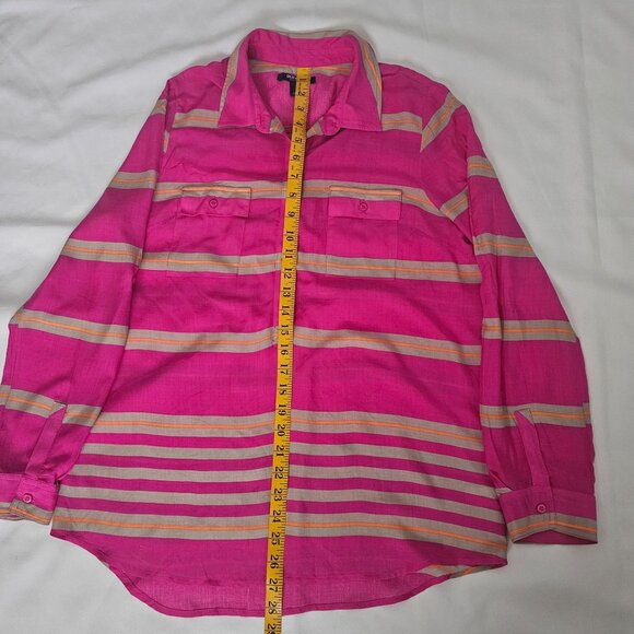 Old Navy Pink Stripe Chest Pockets Button Front Long Sleeve Shirt Women's Medium - Picture 15 of 15